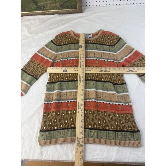 Alfred Dunner Sweater Petite Large Floral Peach Green Embroidered Knit Casual - Picture 7 of 7